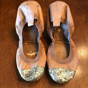 Tan Gold Glitter Yosi Samra Ballet Flats